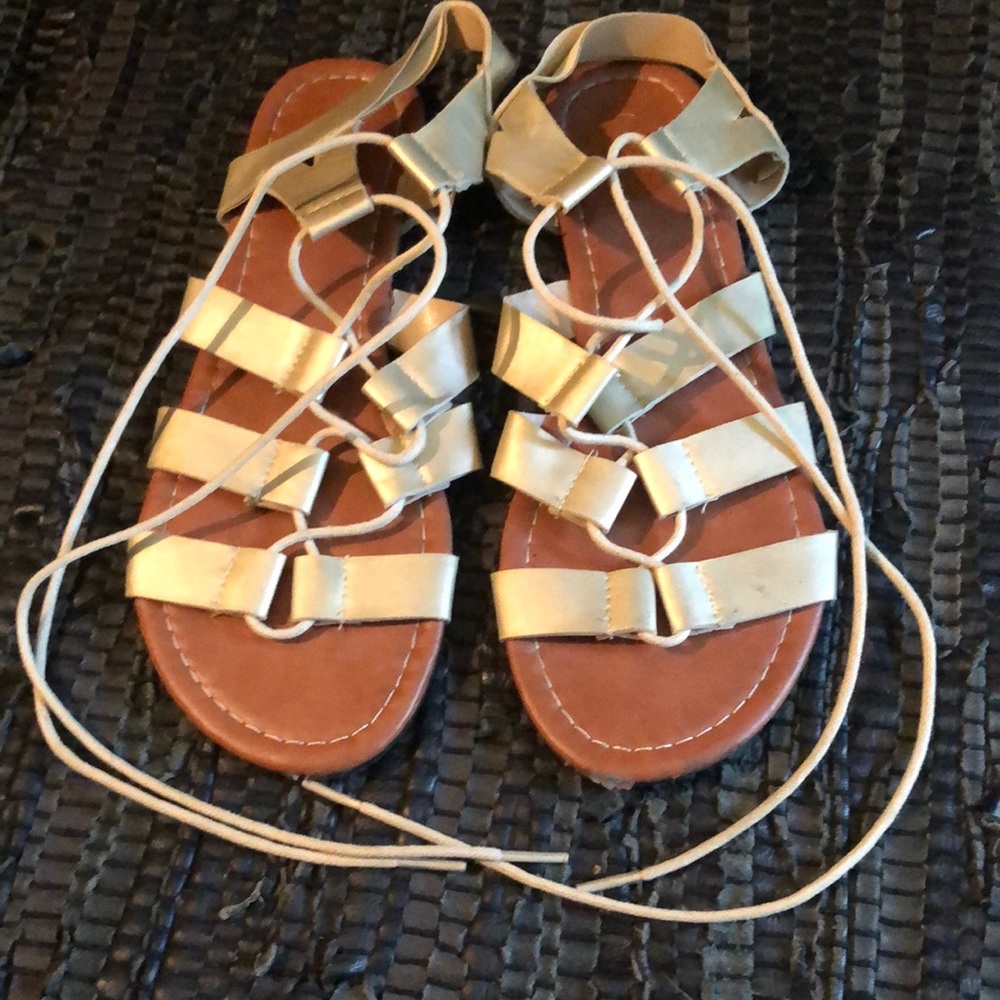 FREE w/bundle Gold faux leather gladiator sandals lace up flats very cute metall